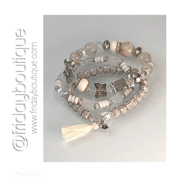 White Bohemian Butterfly Multi Layer Bracelets with Jewelry Pouch Gift Bag - Picture 7 of 8